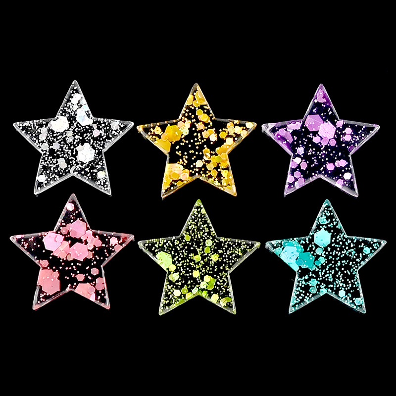 Mô hình 05 trái tim và ngôi sao đính kim tuyến bên trong dùng làm đồ thủ công trang trí handmade Charm SLime