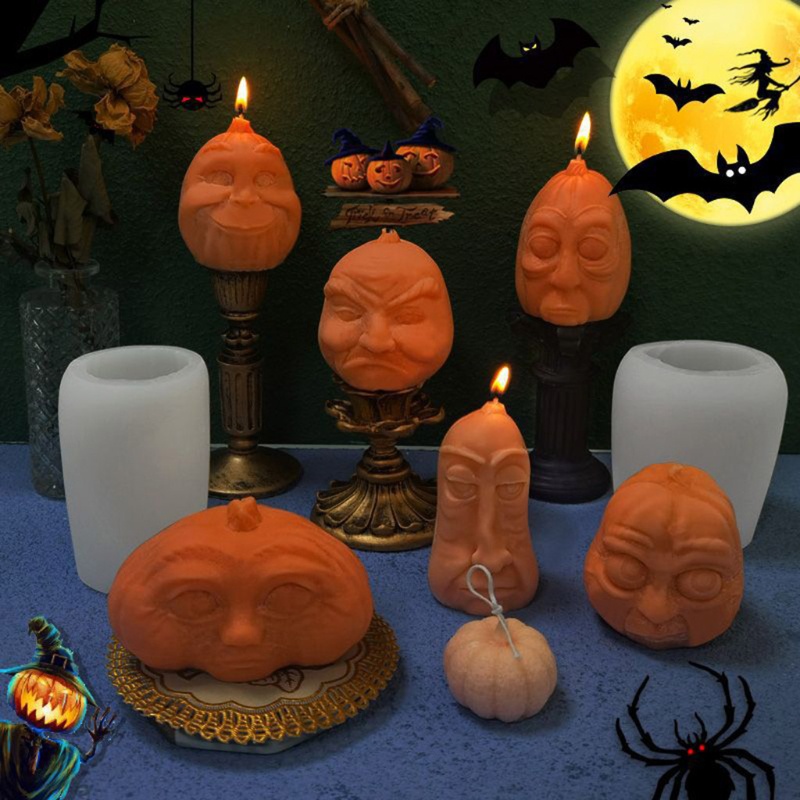 Khuôn Làm Xà Phòng Sáp Thơm Hình Bí Ngô Halloween 3D DIY
