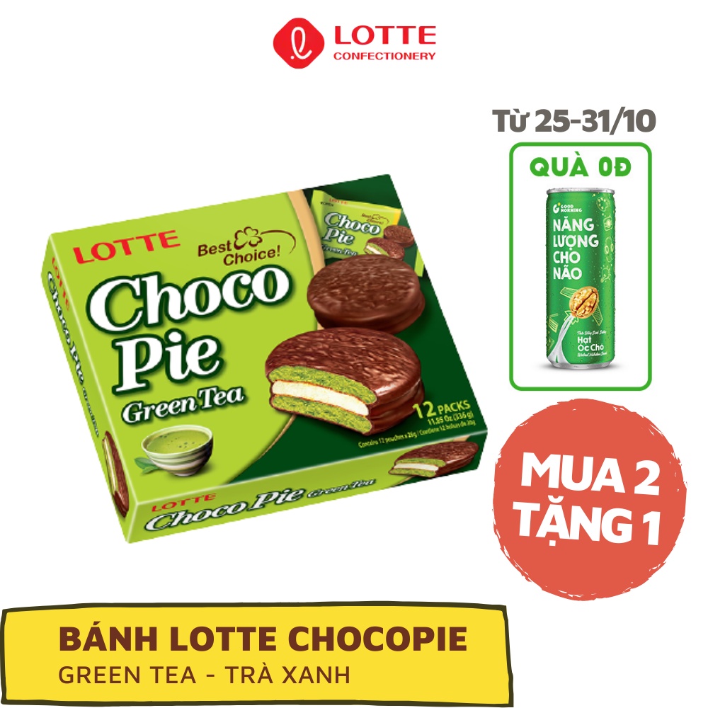 Bánh Lotte Chocopie vị Trà xanh - Hộp 336G x 12 Gói