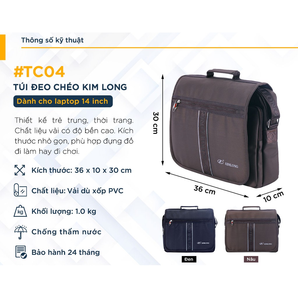 TÚI ĐEO CHÉO ĐỰNG LAPTOP 14 INCH KIM LONG TC04