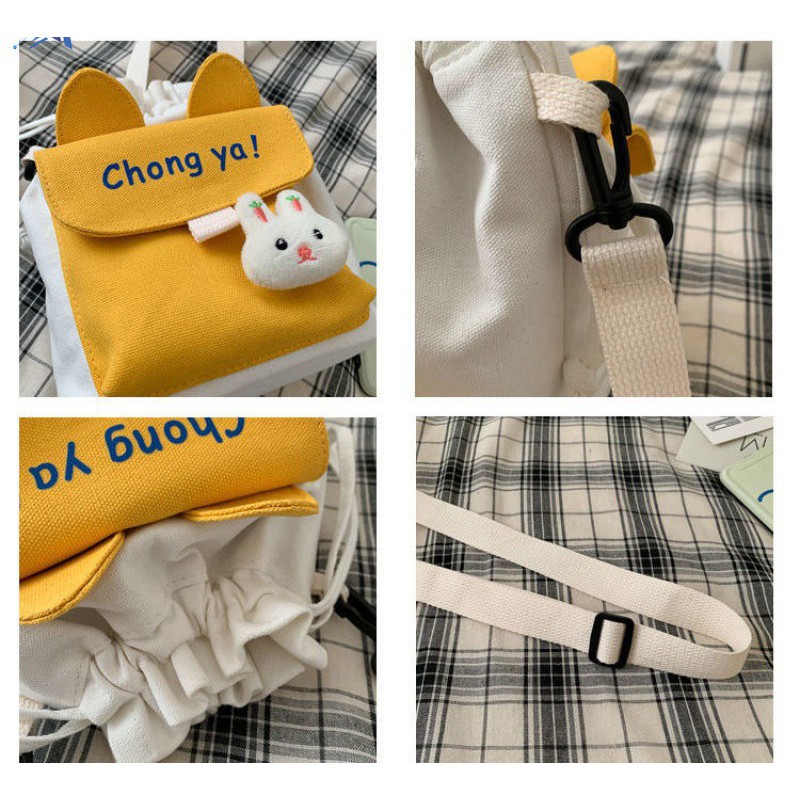Túi đeo chéo 💖 𝑭𝑹𝑬𝑬𝑺𝑯𝑰𝑷 💖 Túi vải mini tai thỏ siêu dễ thương thiết kế Hàn Quốc TV05