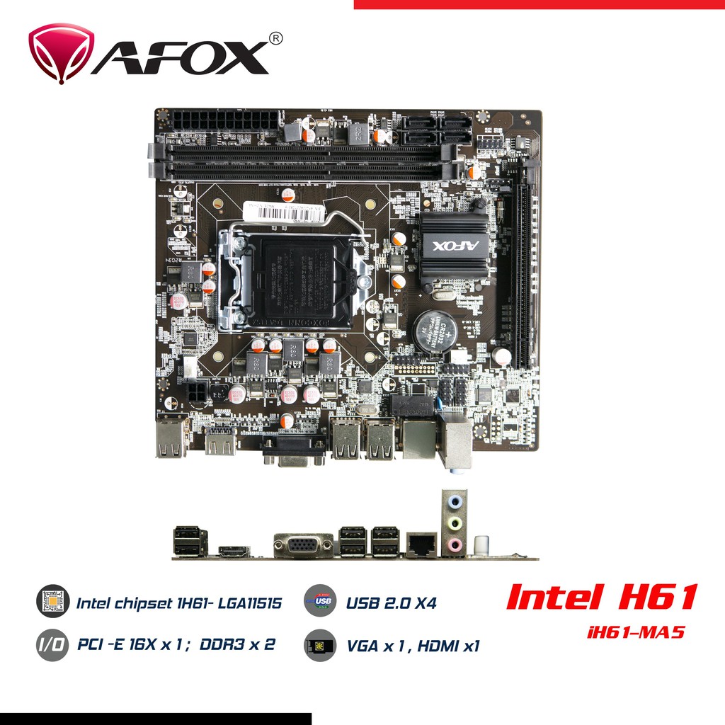 Bo mạch chủ - MAINBOARD AFOX H61 LAN 100- LAN 1000 - Main chính hãng BH 36 tháng