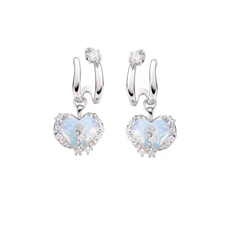 Hoa tai pha lê nữ đơn giản và độc đáo của Hàn Quốc Hoa tai đinh kim loại hình trái tim