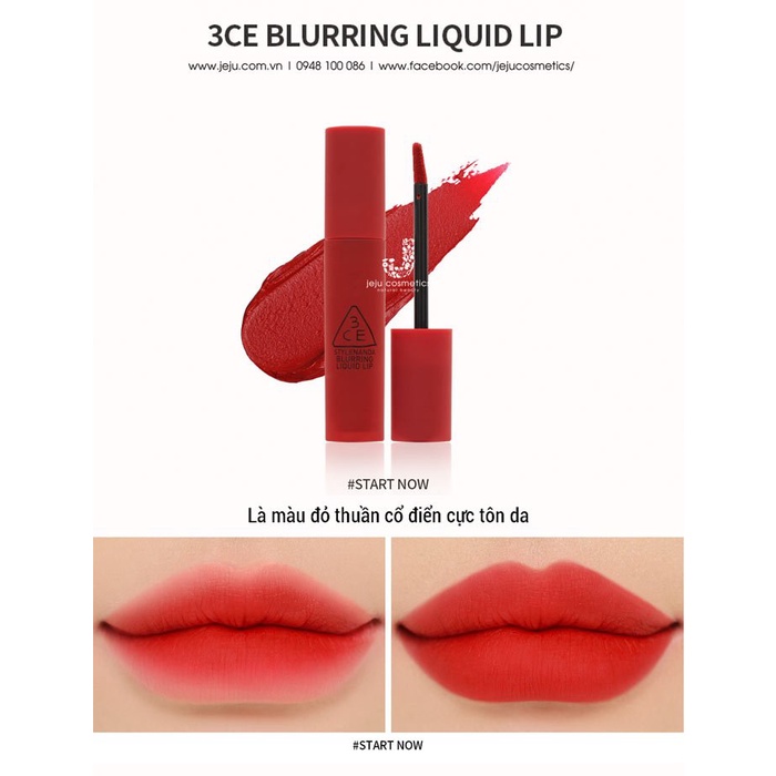 Son 3CE Blurring Liquid Lip Start Now – Màu Đỏ Cổ Điển