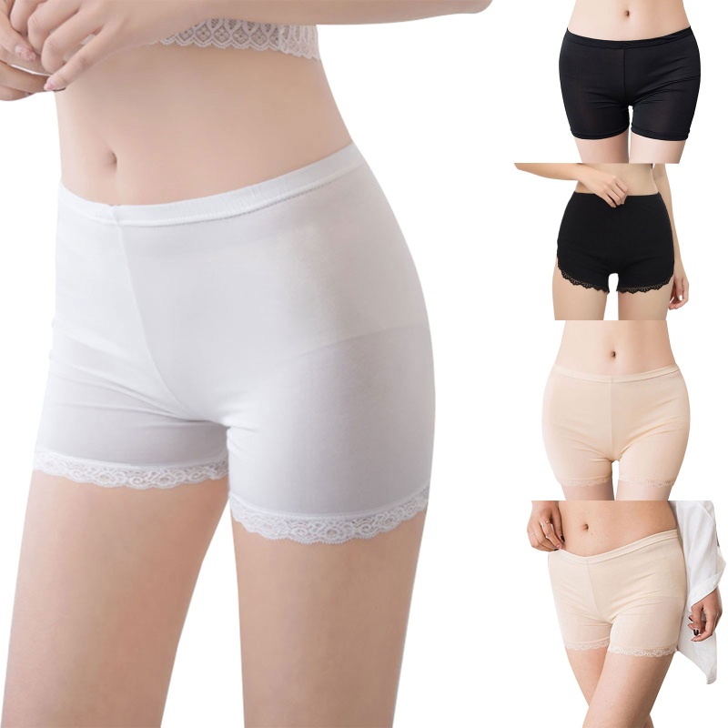 Quần Lót Lụa Lạnh Mỏng Màu Trơn Viền Ren An Toàn Không Đường May Chống Chafing U Cho Nữ