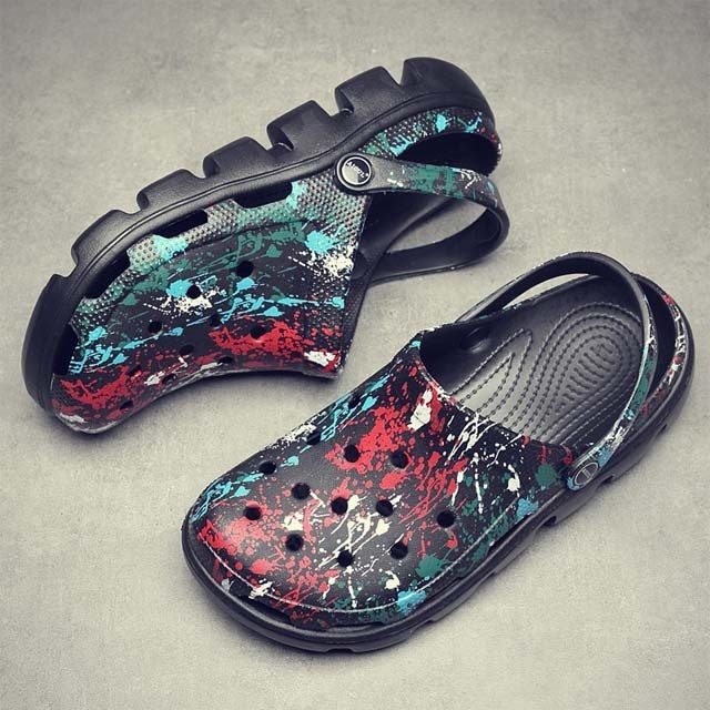 Dép cross giới tính vảy sơn hoạ tiết sao đêm  đế răng cưa lượn sóng sục cross bít đầu hotrend HM772