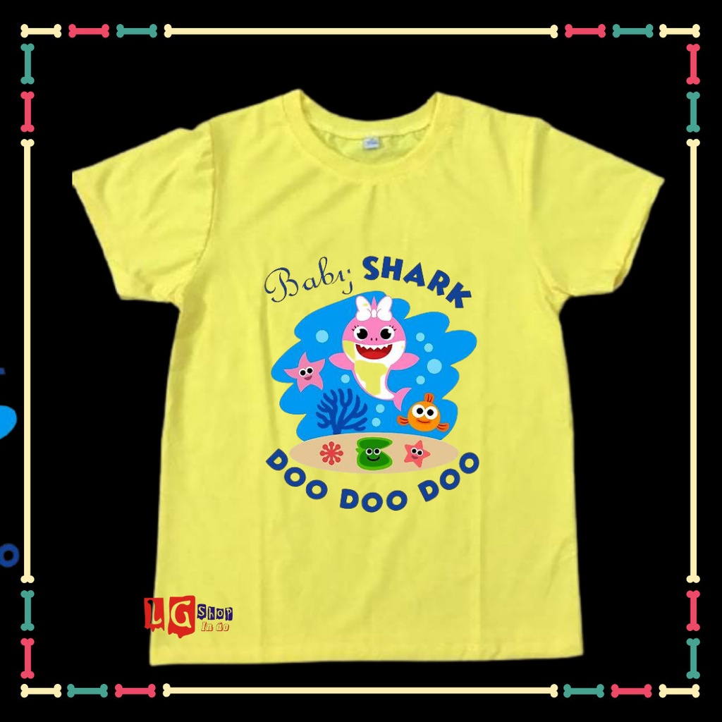 Áo thun bé gái in hình Baby Shark, đủ màu sắc, đủ size áo từ 10kg đến 80kg.