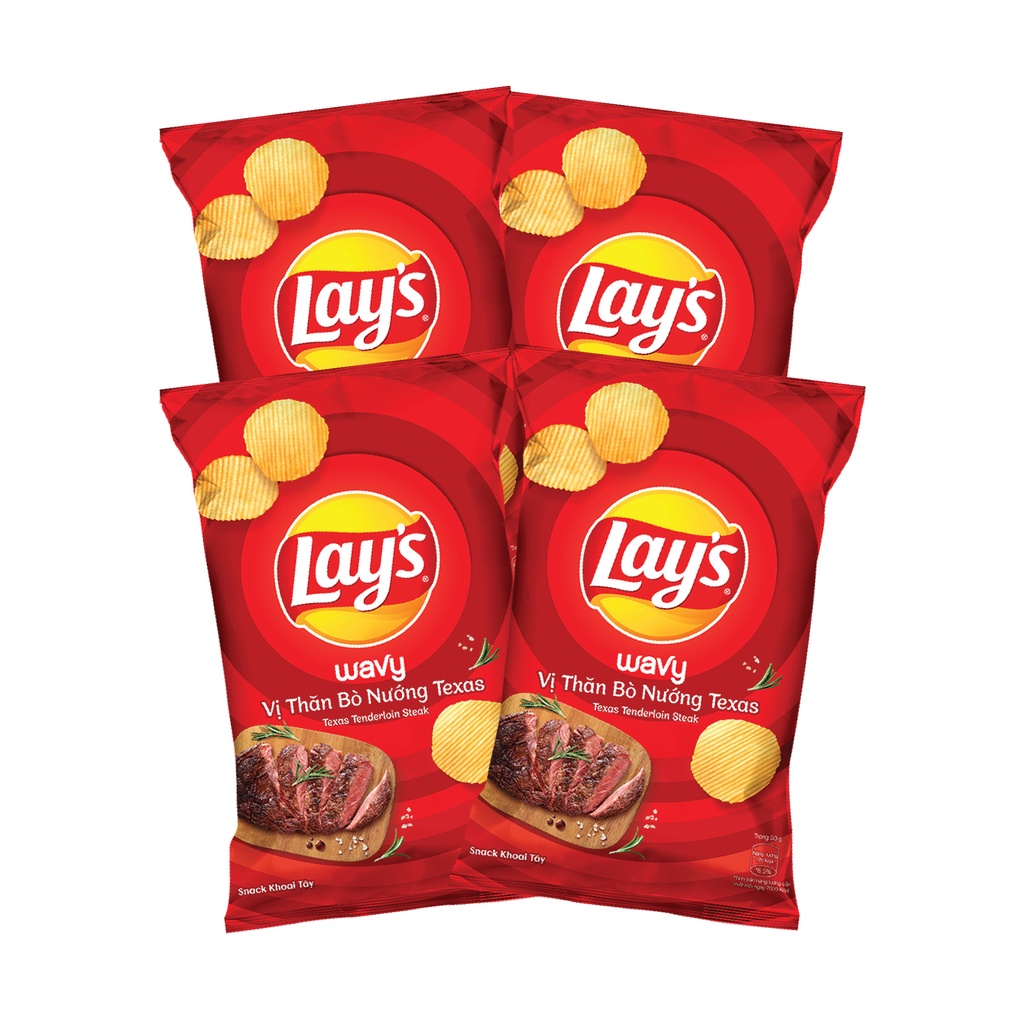 Snack Khoai Tây Lay's Wavy vị Thăn Bò Nướng Texas 32/56/95/150g