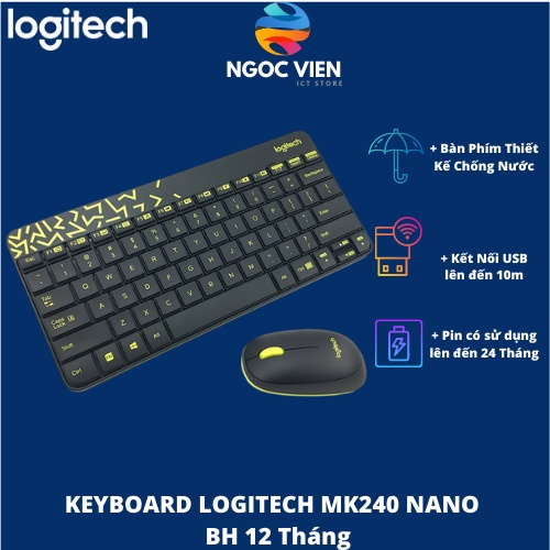 Bộ bàn phím chuột không dây Logitech MK240 Nano-Không dây 2.4Ghz - Ngocvienstore