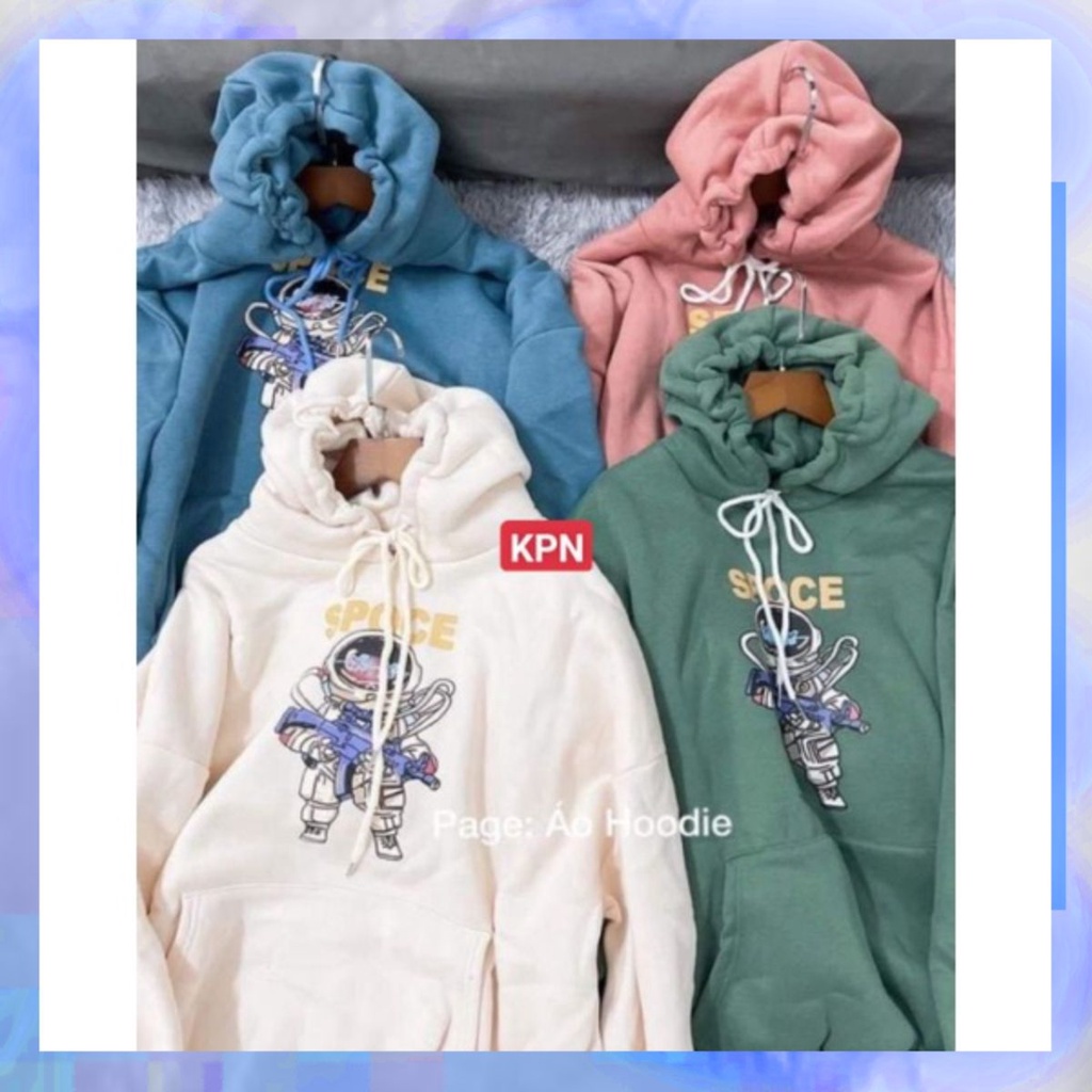 Áo nỉ hoodie in pear gấu Space Form Rộng Tay Bồng Mũ 2 Lớp. nganunisex