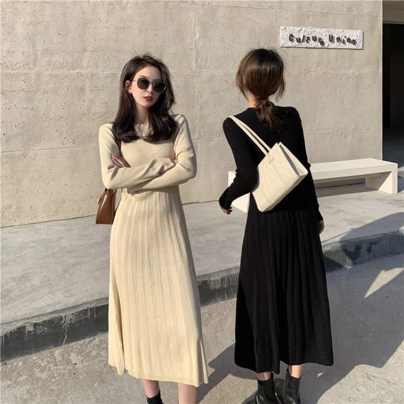 Đầm len ulzzang, đầm dài ulzzang