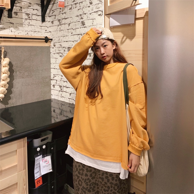 【ZHELIHANGFEI】Áo Thun Tay Dài Giả Hai Lớp Thời Trang Cá Tính