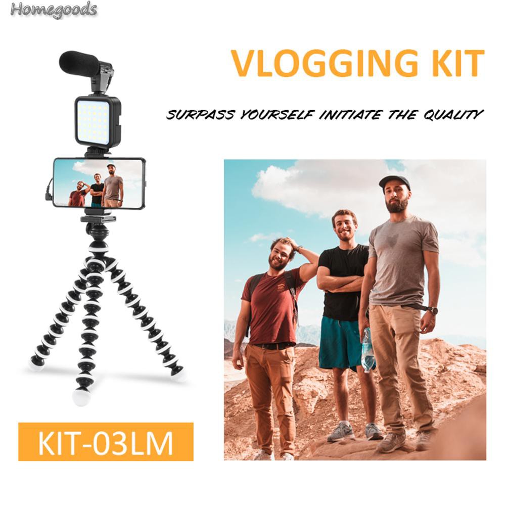 HOME-Smartphone Video Kit Clip Microphone LED Light Tripod for Vlog Photography-GOODS