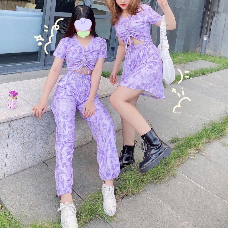 Set Loang Màu Long Pant+ CropTop Rút Dây Ảnh Thật