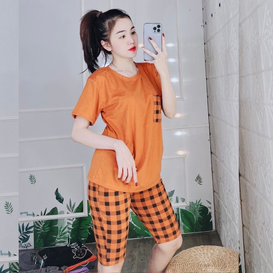 Đồ ngủ nữ trung niên quần lửng ngố Đồ bộ nữ đồ mặc nhà đẹp dễ thương bigsize thun cotton thể thao  ESHOP AD19