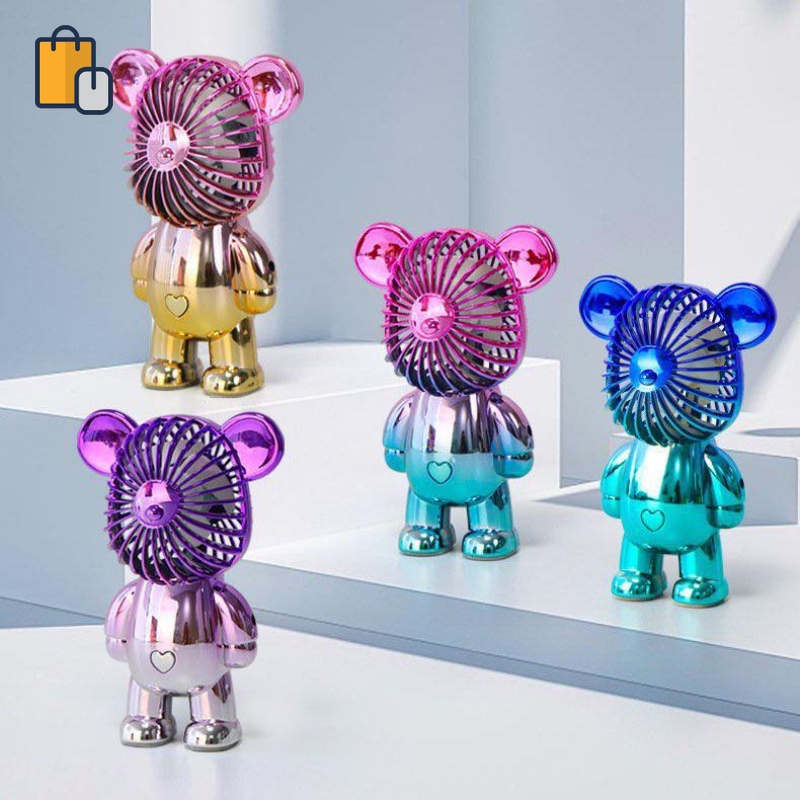 Quạt Điện Mini Cầm Tay Ba Tốc Độ Có Thể Điều Chỉnh Và Sạc Lại Bằng Cổng USB Họa Tiết Gấu Violent 2022 OUYOU