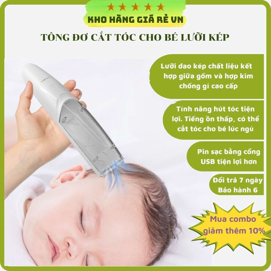 Tông đơ cắt tóc cho bé và gia đình có tính năng hút tóc vụn chính hãng Misuta nội địa Trung - Có bảo hành