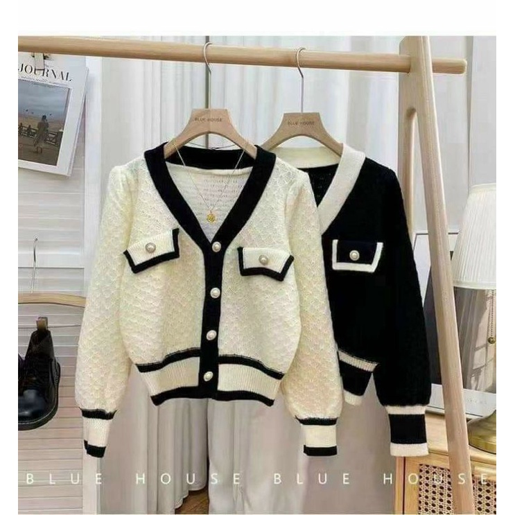 Áo len cổ v phối viền nắp túi Quảng châu