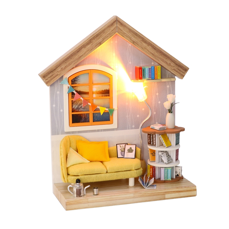 Mô hình lắp gáp gỗ đồ chơi trang trí mô hình phòng khách mini thu nhỏ S913 có đèn khéo tay