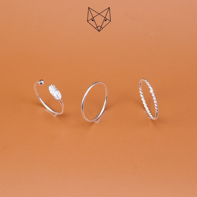 Set Combo Bộ 3 Nhẫn Bạc Ta CaoBac Silver Cho Nữ Basic Trơn Không Đá