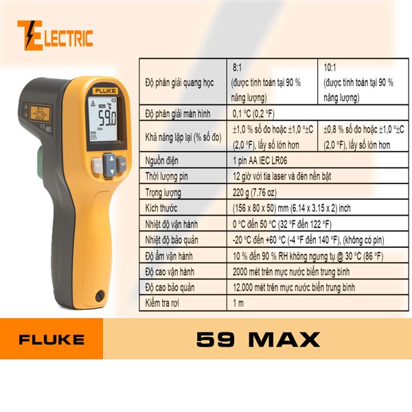 Thiết bị đo nhiệt độ bằng tia FLUKE 59 MAX (350 ĐỘ C) - Dụng cụ đo nhiệt độ bằng tia
