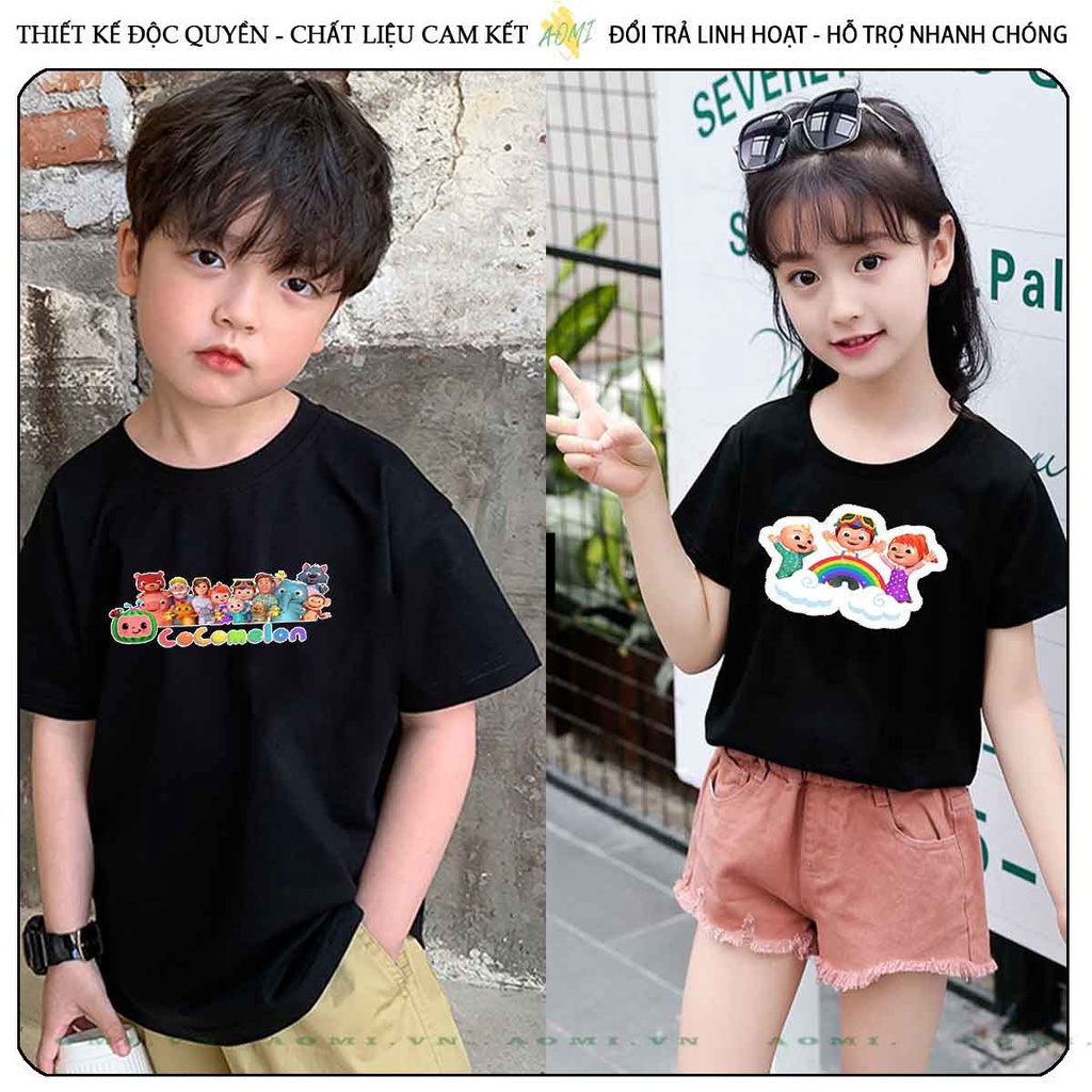 ÁO THUN HOẠT HÌNH cocomelon UNISEX PHÔNG ĐEN TAY NGẮN NAM NỮ GIA ĐÌNH CẶP ĐÔI SIZE TRẺ EM BÉ TRAI GÁI AOMIVN