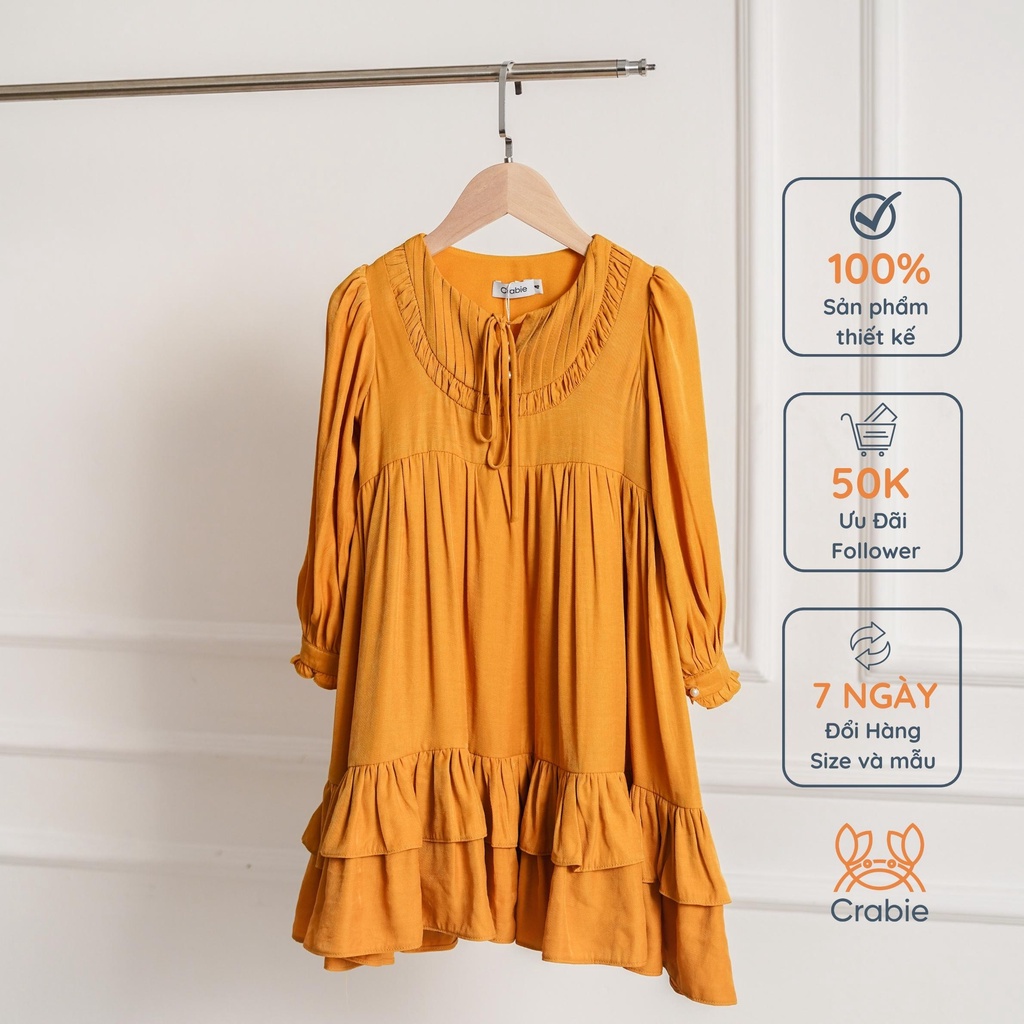 Váy bé gái CRABIE dài tay cổ tròn thắt nơ công chúa xinh xắn - Fiona Dress - Vàng