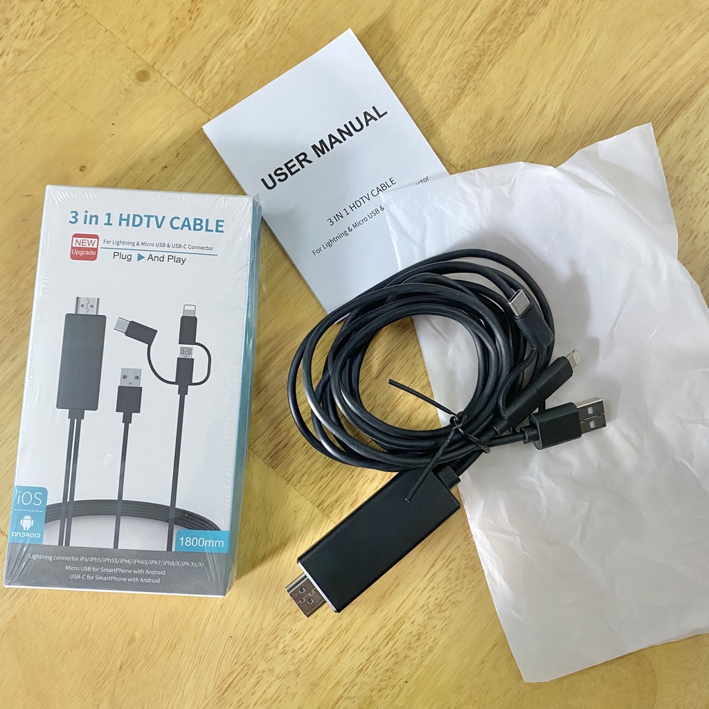 Dây Cáp Chuyển Đổi 3 Trong 1 Từ Iphone Ios/ Android/ Type-C Sang HDMI 4k