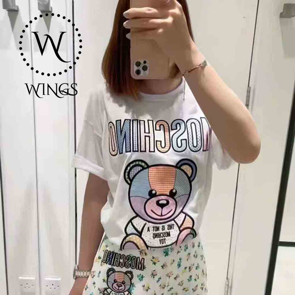 Áo thun nữ fom rộng tay lỡ dấu quần moschino color bear