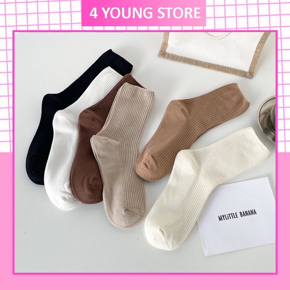 Tất cổ cao chất len gân mềm mại thoáng khí vớ tầm trung phong cách vintage Hàn Quốc siêu xinh cá tính TD034