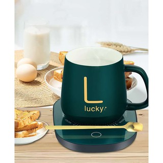 Cốc hâm nóng  🚀 giữ nhiệt đế điện và thìa mạ vàng có hộp đựng sang trọng làm quà Hâm nóng cafe sữa trà - CHN