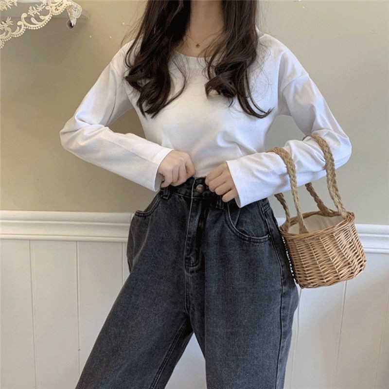 Fashion Plain Color Long Sleeve T-shirts For Women | BigBuy360 - bigbuy360.vn