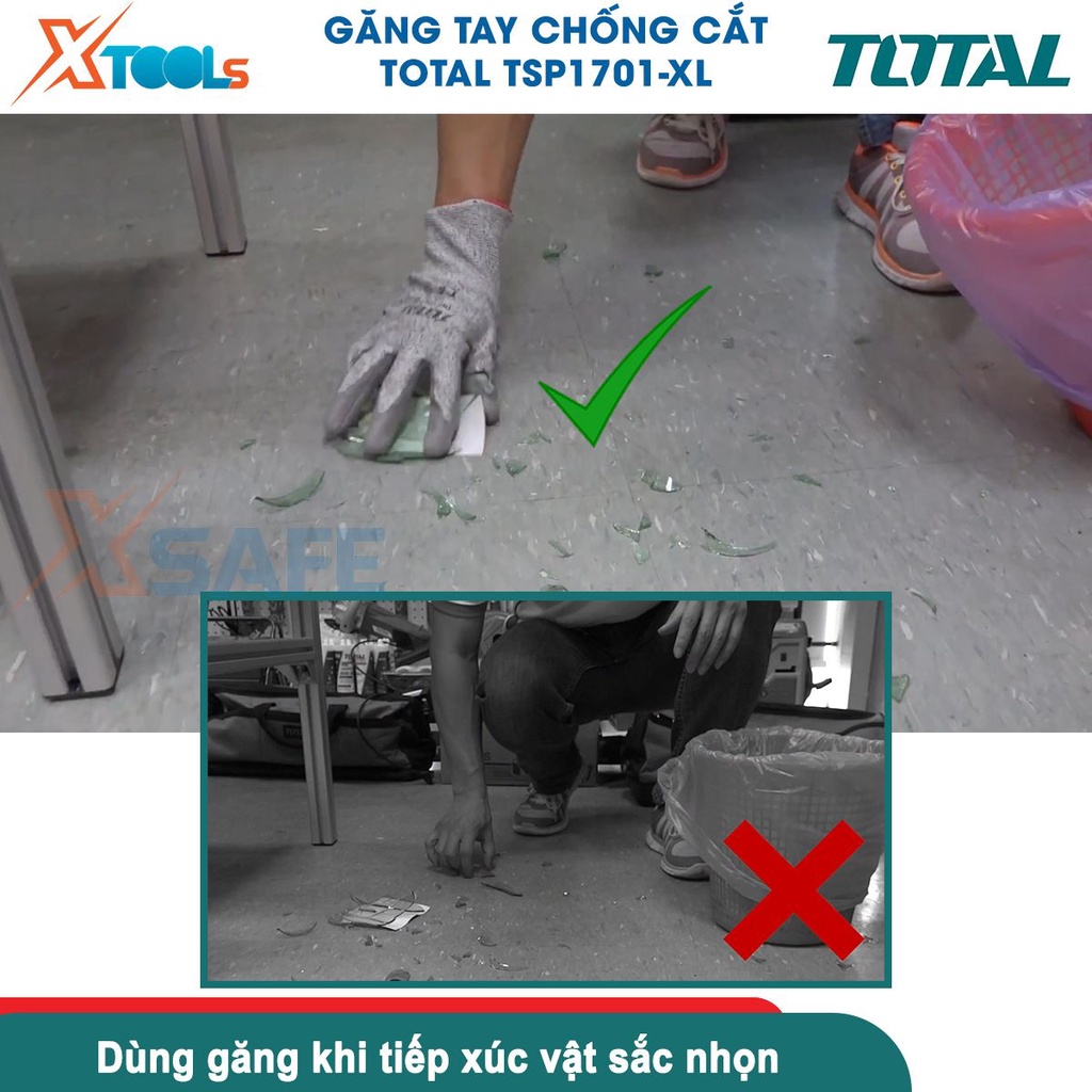 Găng tay bảo hộ TOTAL TSP1701 size XL tiêu chuẩn EN388:4542, bảo vệ an toàn, tăng độ bám [CHÍNH HÃNG][XTOOLS]