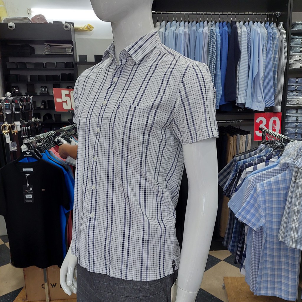 Áo Sơ Mi Nam Ngắn Tay Owen BA20643NT Somi Cộc Tay Công Sở Cao Cấp Màu Trắng Kẻ Sọc Xanh Chất Cafe Dáng Body Fit Tà Bằng | BigBuy360 - bigbuy360.vn