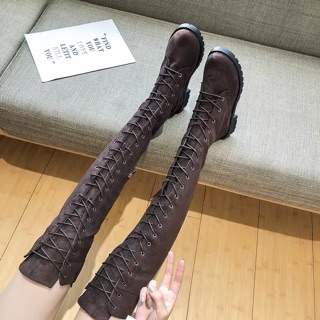 🖤 Boot đùi đan dây da lộn cao 3p 🖤 (+2% phí shopee thu )