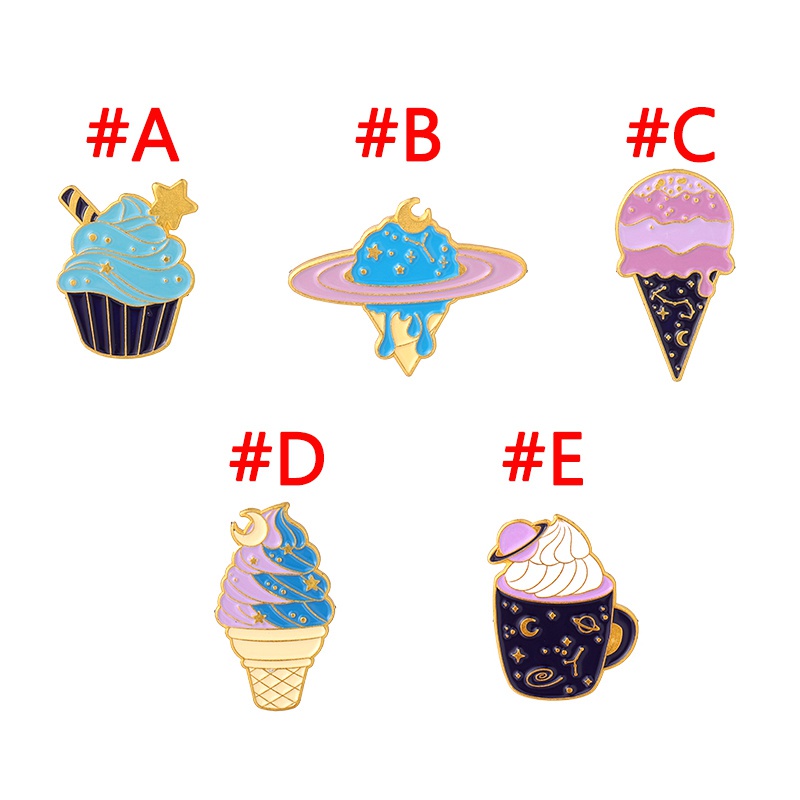 Ghim Cài Áo Kim Loại 5 Kiểu Dáng Khác Nhau Hình Cây Kem/Hành Tinh/Ngôi Sao/Không Gian