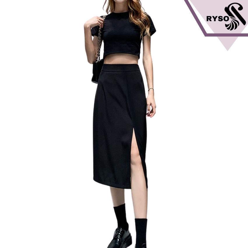 Chân váy dài xẻ tà dáng công sở chất tuyết mưa cao cấp RYSO siêu thanh lịch năng động