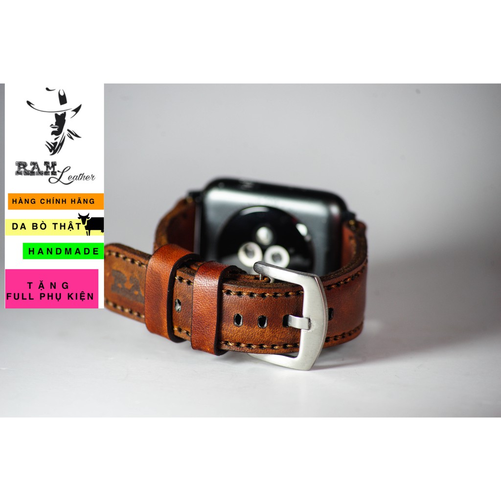 Dây Apple Watch , iWatch , iphone Watch da bò thật RAM Leather classic 1970 nâu sáng