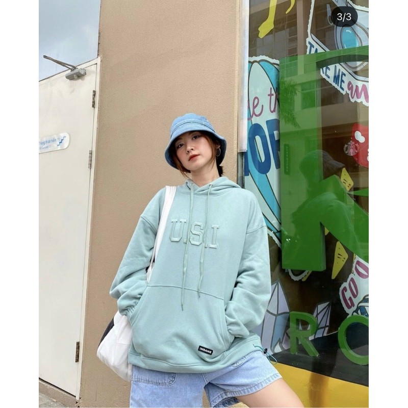 Áo Hoodie form dáng rộng tay phồng như ảnh - Nam Nữ mặc cặp cực xinh - Thêu U.S.I | BigBuy360 - bigbuy360.vn