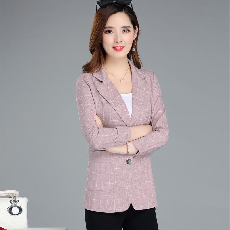 Áo khoác vest dáng ngắn họa tiết kẻ sọc thời trang xuân thu 2021 dành cho nữ