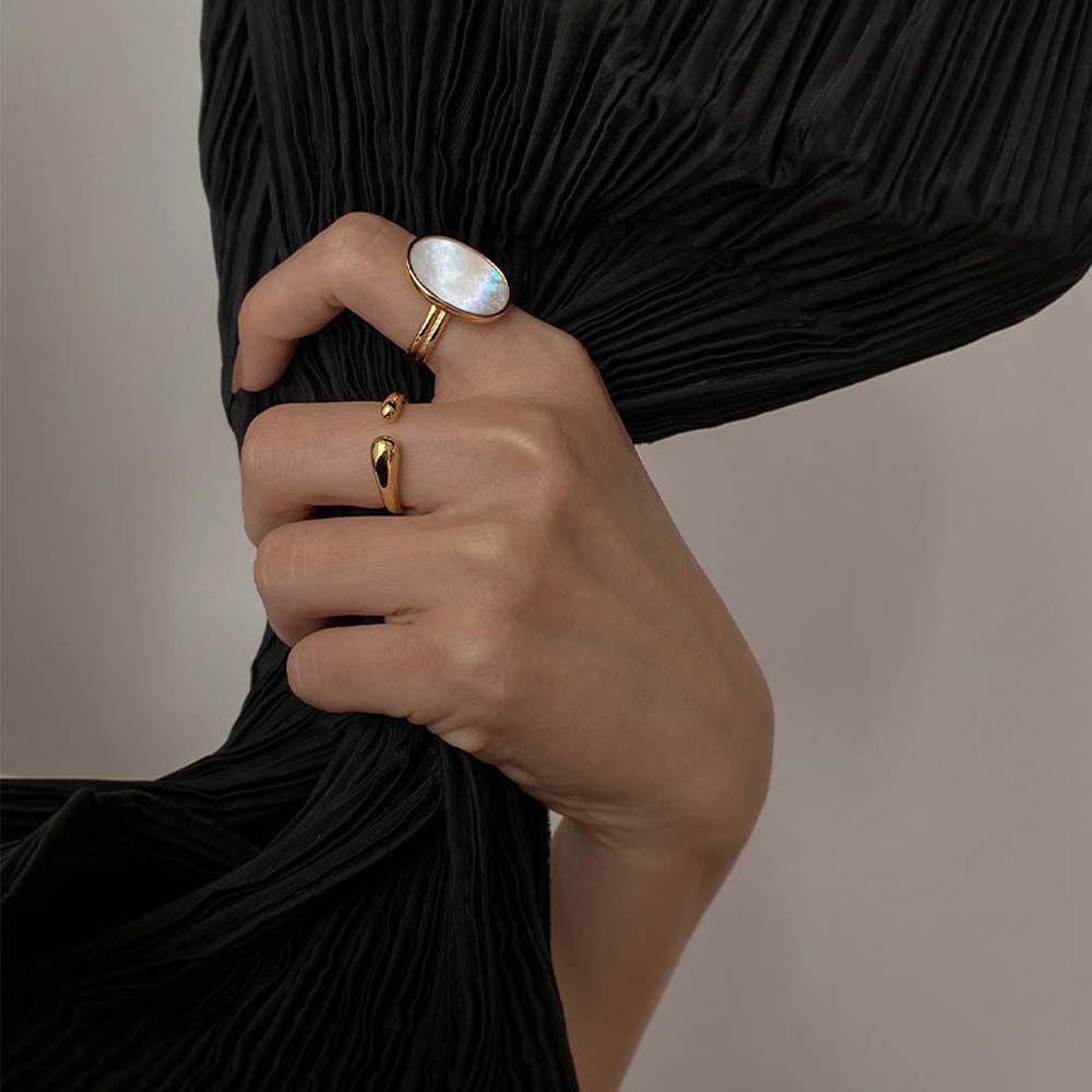 QQMALL Nhẫn Vỏ Sò Trắng Phong Cách Hàn Quốc Cổ Điển