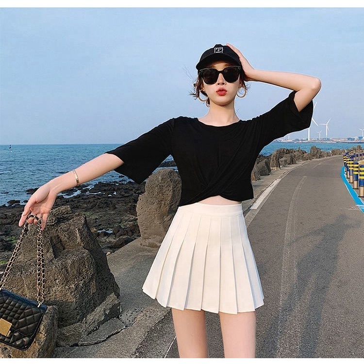 Chân Váy Chữ A Xếp Ly Lưng Cao Màu Trơn Phong Cách Nhật Bản Mới Cho Nữ