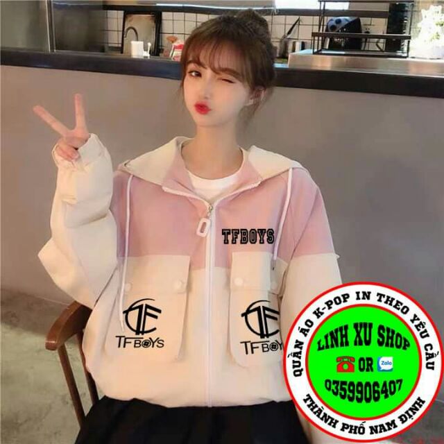 Áo khoác gió TFBOYS áo kaki TFBOYS hàng freesize dưới 55kg in theo yêu cầu