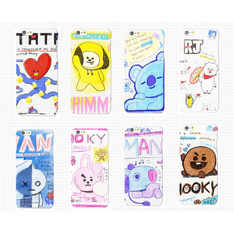 Ốp điện thoại chống sốc hình hoạt hình KPOP BTS cho iPhones 5/5S/6S/6P/6SP/7/7P/8/8P/X/Samsung S6/S6 Edge/S7/S7 Edge