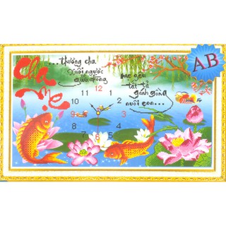 Tranh đinh đá abc 3d đồng hồ thương cha xuôi ngược giữa dòng h1169ab , df019 kt:80x50cm