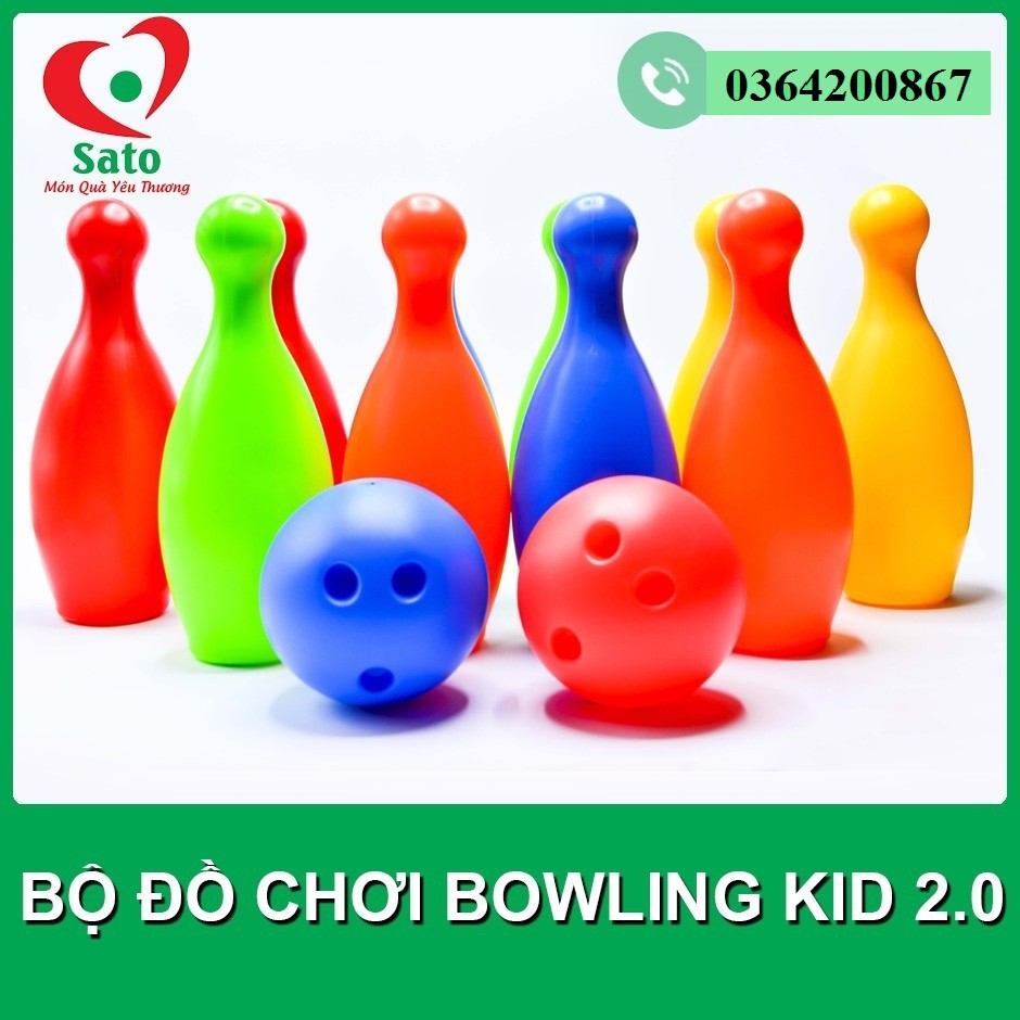 Đồ Chơi BOWLING KID 2.0 SATO cỡ đại cho bé (10 con ky 22cm + 2 bóng ném 10cm)