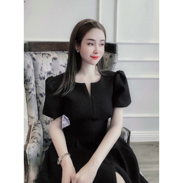 Đầm gấm xoè dự tiệc, dạo phố, công sở chất gấm nổi sang trọng