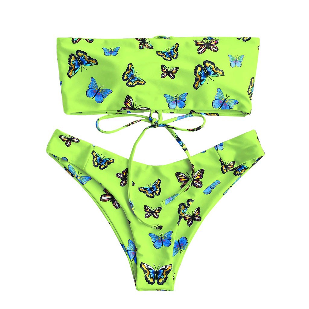 Bộ bikini bơi tắm biển in hình bướm có mút độn | WebRaoVat - webraovat.net.vn