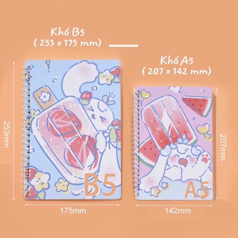Sổ tay lò xo A5 - B5 hoạt hình dễ thương phong cách Hàn Quốc
