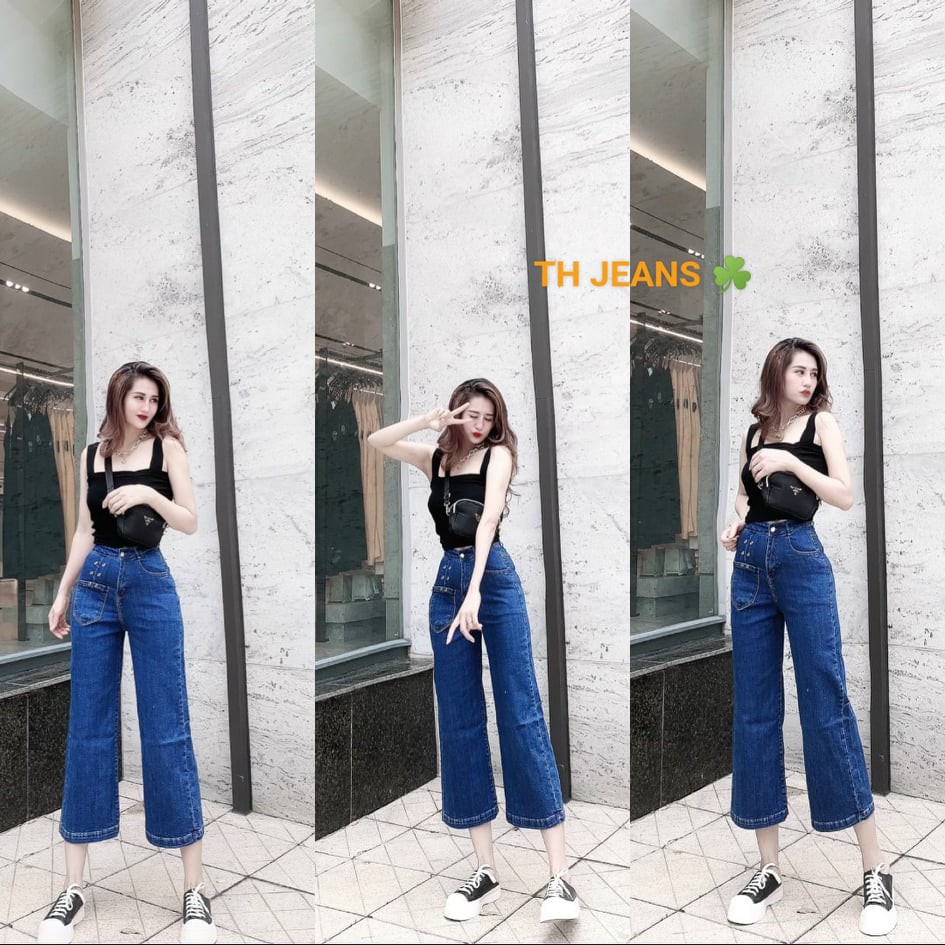 [Giá xưởng] Quần jeans nữ lỡ ống rộng, lưng cao, chất jeans mềm, hàng cao cấp. Mã 3055